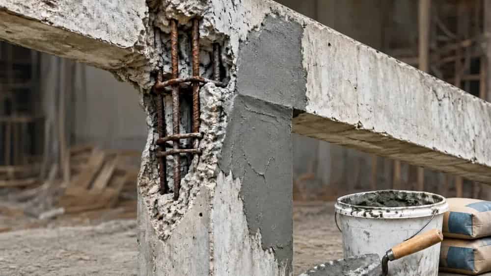ترمیم بتن پوسته شده ستون و تیر با ملات تعمیراتی لانکو ۷۳۱