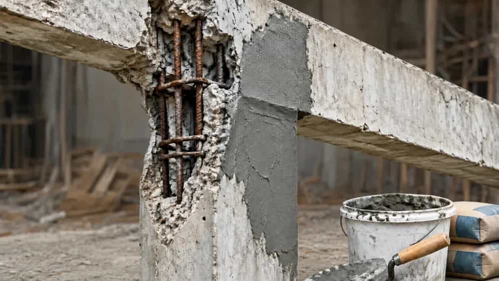 ترمیم بتن پوسته شده ستون و تیر با ملات تعمیراتی لانکو ۷۳۱